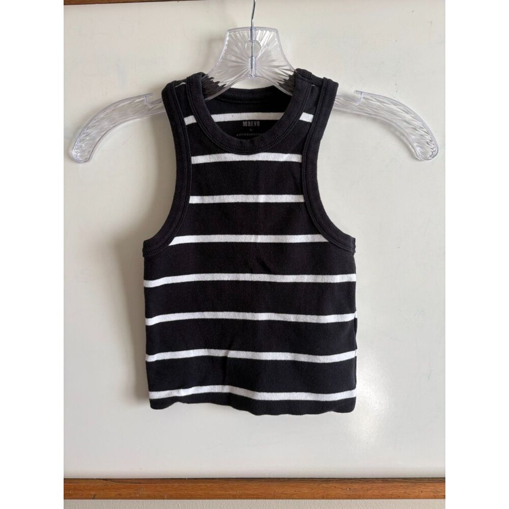 Maeve by Anthropologie Black & White Striped Cropped Racerback Tank, Size XXS